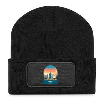 Ohio USA Vintage Travel Poster Art - Recycled Patch Beanie - black - Front