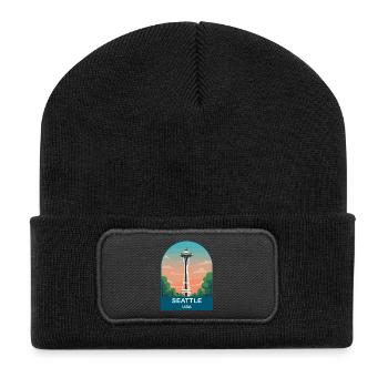 Seattle USA Vintage Travel Poster Art - Recycled Patch Beanie - black - Front