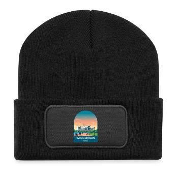 Art d’affiches de voyage vintage du Wisconsin USA - Beanie recyclé à patch - noir - Devant