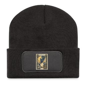 Katze, der Magier - Recycelte Patch Beanie - Dunkelgrau - Vorne
