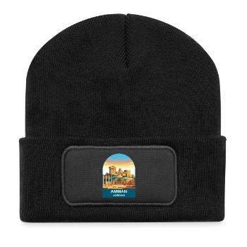 Amman Jordan Citadel Vintage-Reiseplakat-Kunst - Recycelte Patch Beanie - Schwarz - Vorne