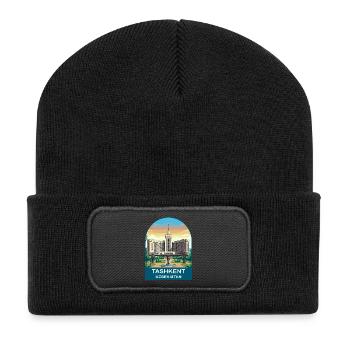 Taschkent Usbekistan Vintage-Reiseplakat-Kunst - Recycelte Patch Beanie - Schwarz - Vorne
