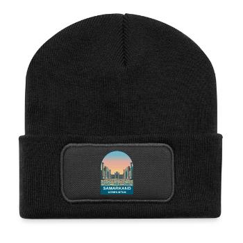 Samarkand Usbekistan Vintage-Seidenstraße-Poster - Recycelte Patch Beanie - Schwarz - Vorne