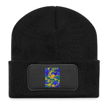 Neon Psychedelic Floral Burst - Recycelte Patch Beanie - Schwarz - Vorne