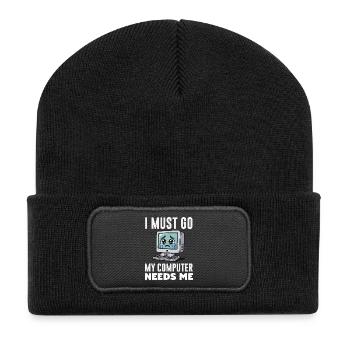 Je dois y aller, mon ordinateur a besoin de moi, expert drôle de PC - Beanie recyclé à patch - noir - Devant