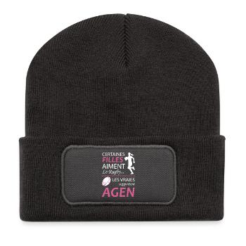 Certaines Filles Aiment Le Rugby Les Vraies Sup... - Beanie recyclé à patch - charbon - Devant