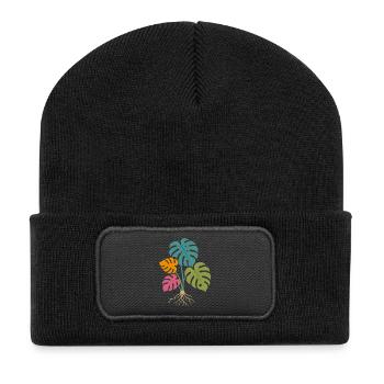 Feuilles de monstera colorées aux racines tropicales - Beanie recyclé à patch - noir - Devant