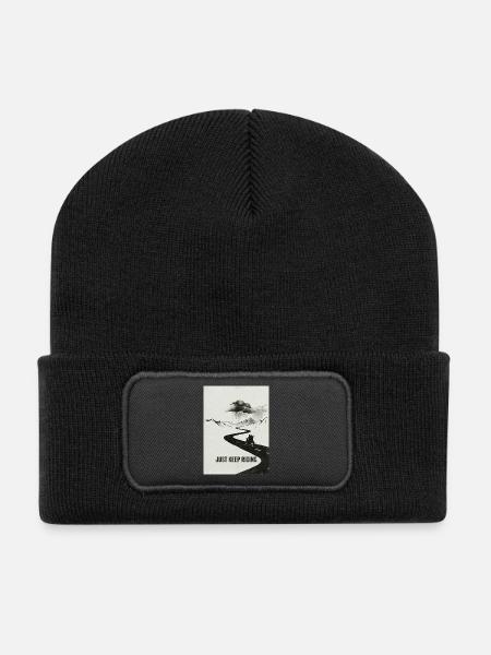 Fahr einfach weiter Motorradabenteuer - Recycelte Patch Beanie - Schwarz