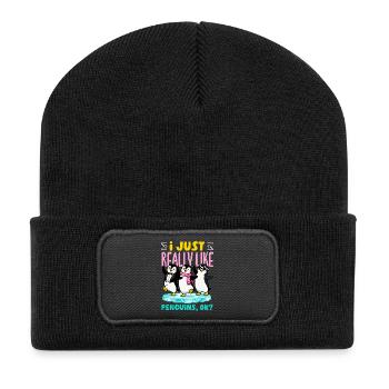 Pingouin mignon - Cadeau pour l’amoureux des manchots - Beanie recyclé à patch - noir - Devant