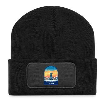 Sapporo Clock Tower Japan Winter Retro Badge - Recycled Patch Beanie - black - Front