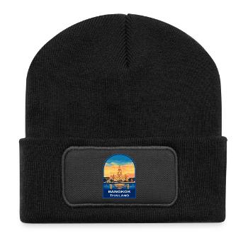 Bangkok Wat Arun Thailand Retro Sunset Travel Badg - Recycled Patch Beanie - black - Front
