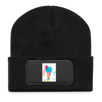 Kunterbunte Kawaii-Eiscreme - Recycelte Patch Beanie - Schwarz - Vorne