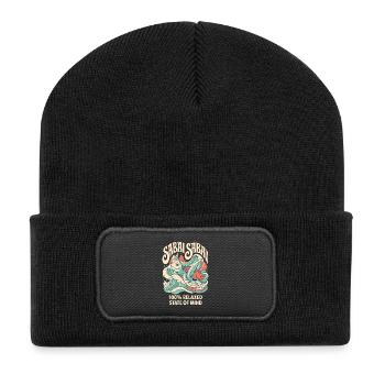 Schildkröte surft – entspannter Geist - Recycelte Patch Beanie - Schwarz - Vorne