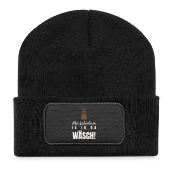 Mei Lederhosn is in da Wäsch Trachten Volksfest - Recycelte Patch Beanie - Schwarz - Vorne