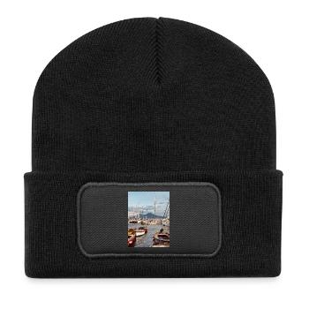 Paysage nautique du port - Beanie recyclé à patch - noir - Devant