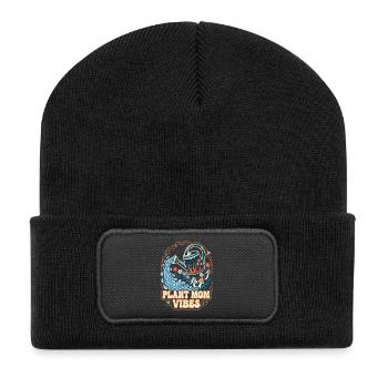 Plant Mom Vibes Retro Gartenmotiv - Recycelte Patch Beanie - Schwarz - Vorne
