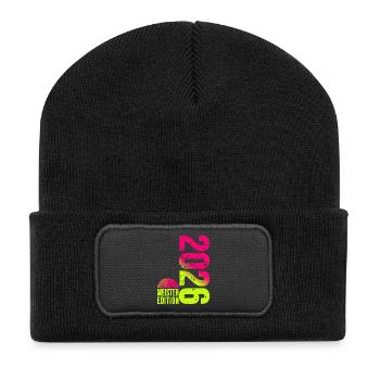 Basketball Meister Edition 2026 in lime pink - Recycelte Patch Beanie - Schwarz - Vorne