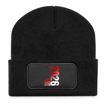 Basketball Meister Edition 2026 in rot und weiß - Recycelte Patch Beanie - Schwarz - Vorne