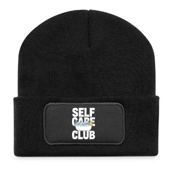 Self Care Club mit Schaumbad und Ente - Recycelte Patch Beanie - Schwarz - Vorne