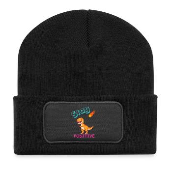 Sternenpositiver Dino-Meteor - Recycelte Patch Beanie - Schwarz - Vorne