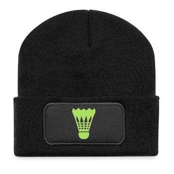 Neon-Shuttlecock Badminton-Design - Recycelte Patch Beanie - Schwarz - Vorne