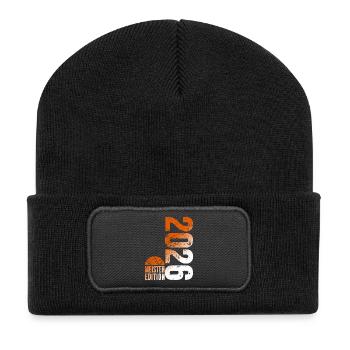Basketball Meister Shirt 2026, Orange weiß - Recycelte Patch Beanie - Schwarz - Vorne