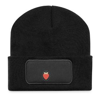 Strahlende Erdbeere Illustration - Recycelte Patch Beanie - Schwarz - Vorne