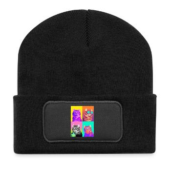 Cats American Curl Cat - Recycled Patch Beanie - black - Front