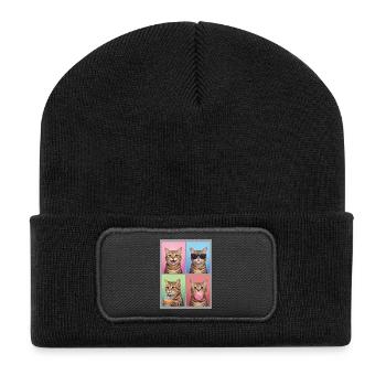 Cats, American, Wirehaired, Cat - Recycled Patch Beanie - black - Front
