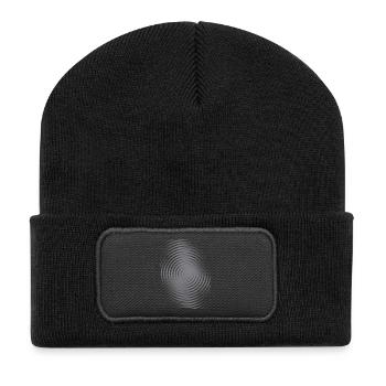 Gray Circle Spiral Zen Pattern - Recycled Patch Beanie - black - Front