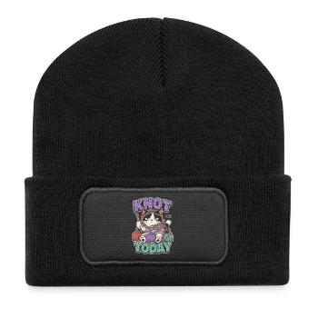 Knot Today Cat with Wool - Recycled Patch Beanie - black - Front