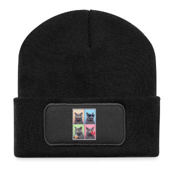 Cats British Shorthair Cat - Recycled Patch Beanie - black - Front