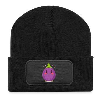 Purple Kawaii Fig – Sweet Fruit Illustration Art - Recycled Patch Beanie - black - Front