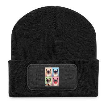Katzen Colorpoint Kurzhaar Katze - Recycelte Patch Beanie - Schwarz - Vorne