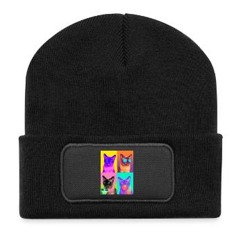 Cats European Burmese Cat - Recycled Patch Beanie - black - Front
