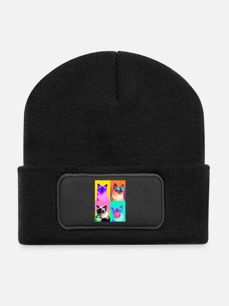 Katzen Himalaya Katze - Recycelte Patch Beanie - Schwarz