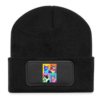 Katzen Japanese Bobtail Katze - Recycelte Patch Beanie - Schwarz - Vorne