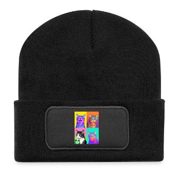 Katzen Graue Tabby Katze - Recycelte Patch Beanie - Schwarz - Vorne