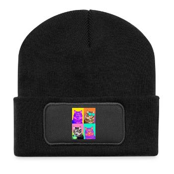 Katzen Graue Tabby Katze - Recycelte Patch Beanie - Schwarz - Vorne