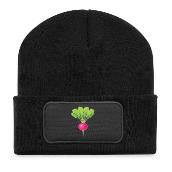 Rosa Rettich - Recycelte Patch Beanie - Schwarz - Vorne