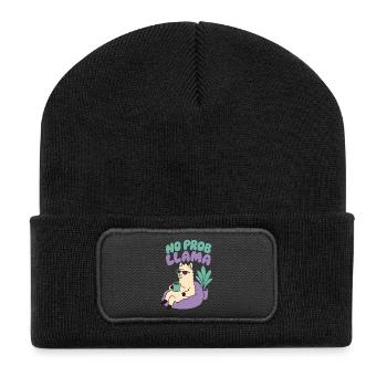 No Prob Llama – Entspanntes Lama mit Kaffee - Recycelte Patch Beanie - Schwarz - Vorne