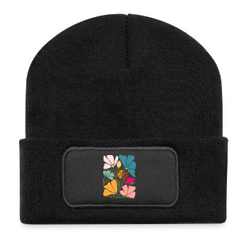 Wildflower Bouquet – Bunte Blumen im  Boho Stil - Recycelte Patch Beanie - Schwarz - Vorne