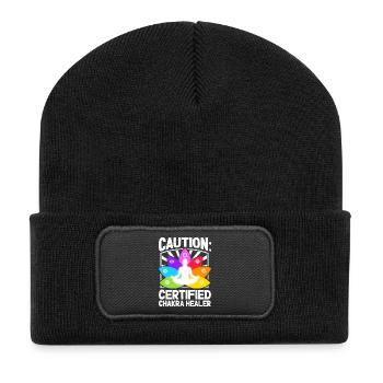 Vorsicht - Chakra-Profi - Recycelte Patch Beanie - Schwarz - Vorne