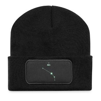 Widder, Sternstern, Sternbild Pastellgrün - Recycelte Patch Beanie - Schwarz - Vorne