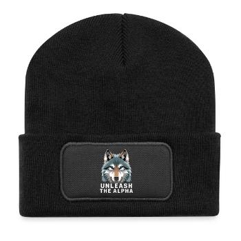  Unleash The Alpha Wolf Motivationsspruch Alpha - Recycelte Patch Beanie - Schwarz - Vorne