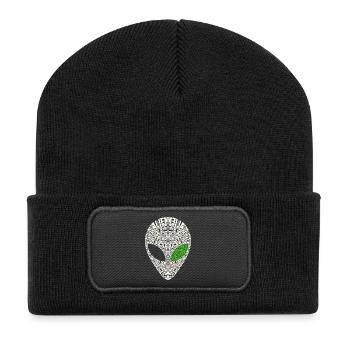 Alien Kalligramm – Grey mit grünem Auge - Recycelte Patch Beanie - Schwarz - Vorne