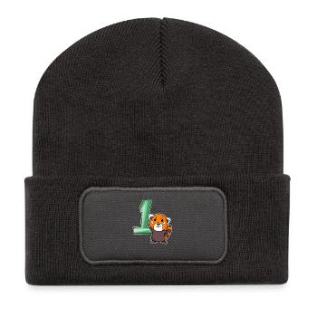 1 Jahr alt - Einschulung - Kleiner Panda Motiv - Recycelte Patch Beanie - Dunkelgrau - Vorne