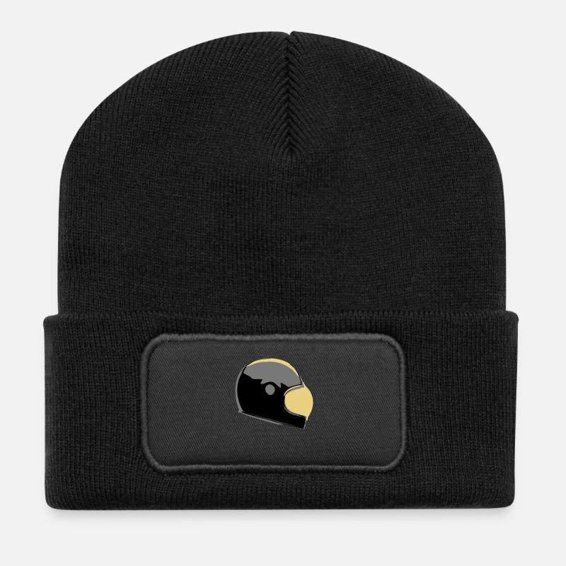 Retro Caferacer Helm - Recycelte Patch Beanie - Schwarz