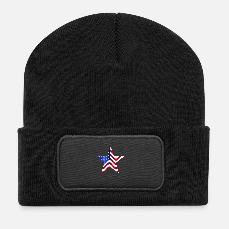 USA America Flagge Stars and Stripes Stern - Recycelte Patch Beanie - Schwarz