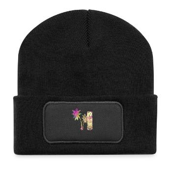 Lustige Tiki Statue am Strand - Recycelte Patch Beanie - Schwarz - Vorne